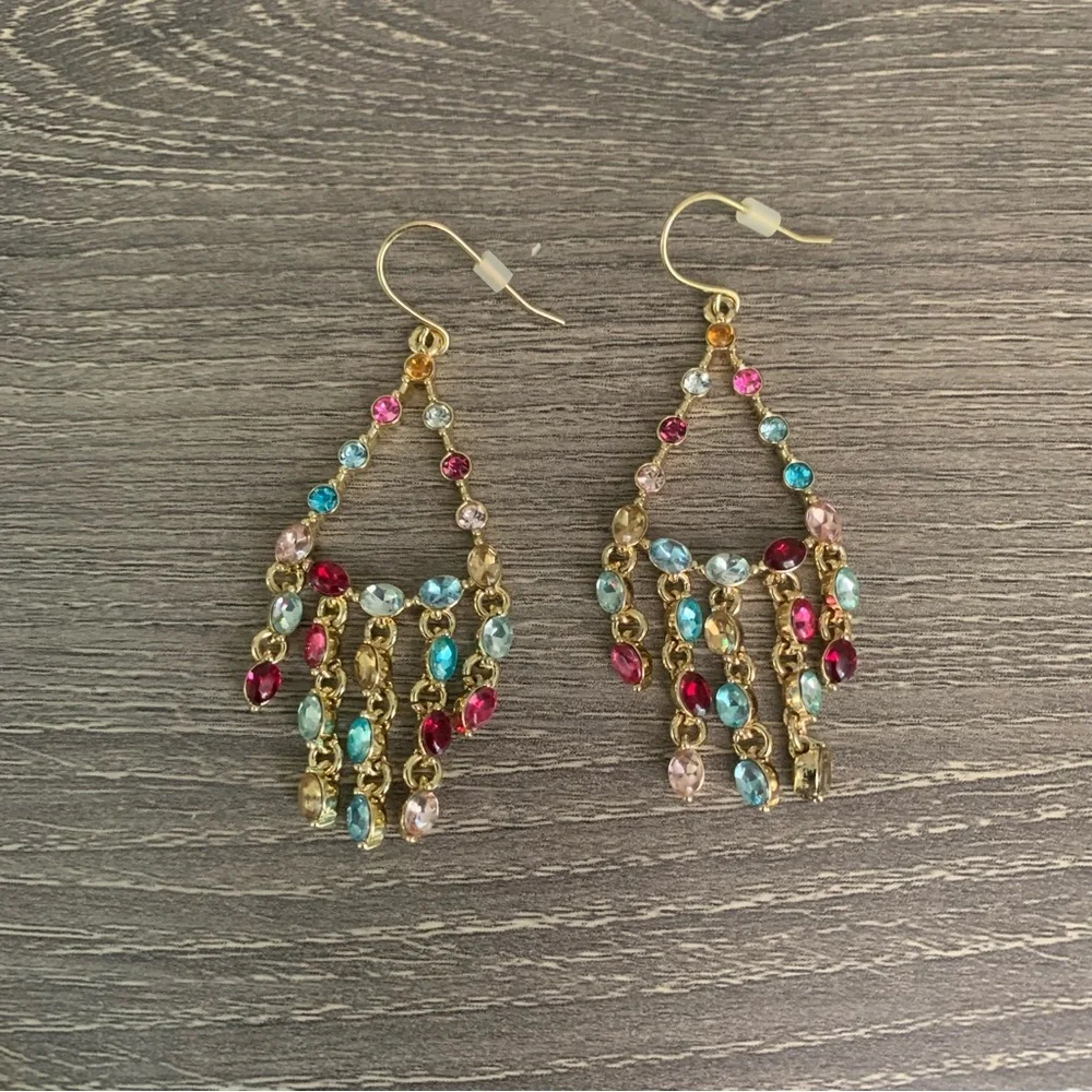 J. Crew Rainbow Sparkle Drop Earrings 14K Gold Plated Cubic Zirconia